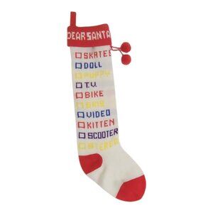 Vintage 1985 Dear Santa Christmas Stocking 20" Dept 56 Red & White Knit